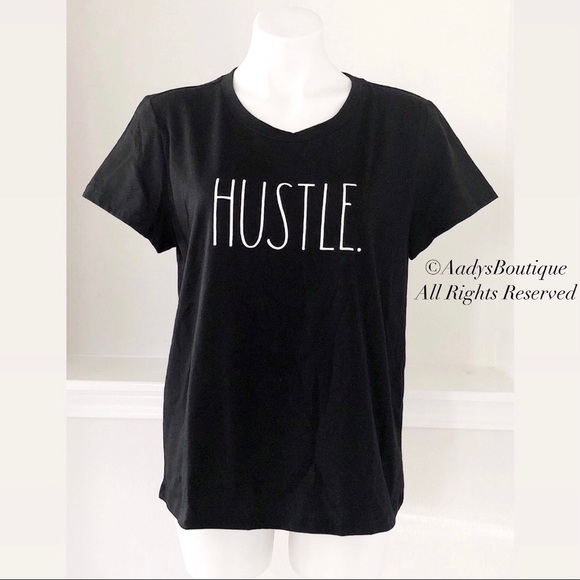 Rae Dunn Tee “HUSTLE ” Cotton Blend Black Short Sleeve T-Shirt Size S NEW - Picture 7 of 7